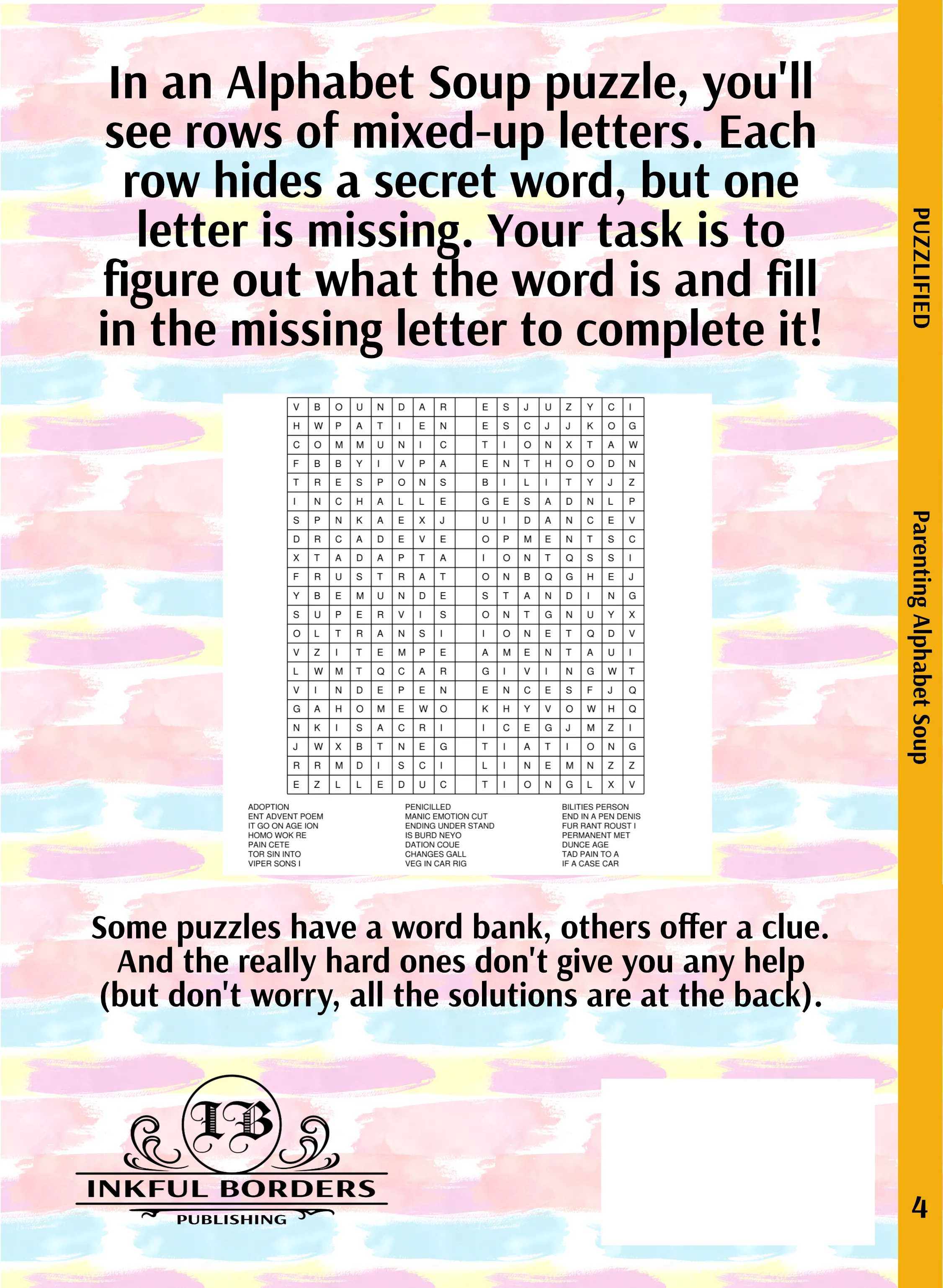 The back cover of the Alphabet Soup: Parenting book.