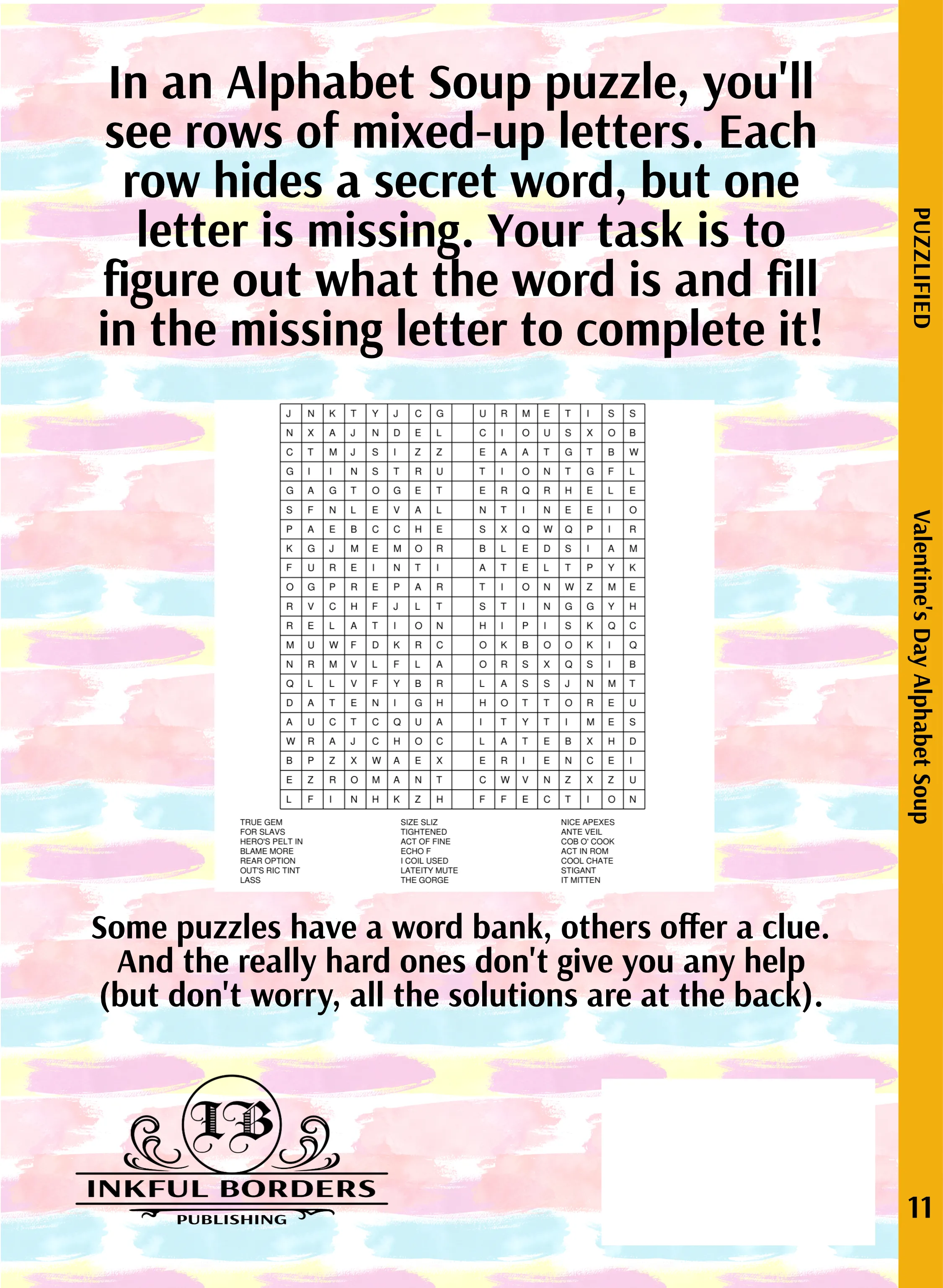 The back cover of the Alphabet Soup: Valentines Day book.